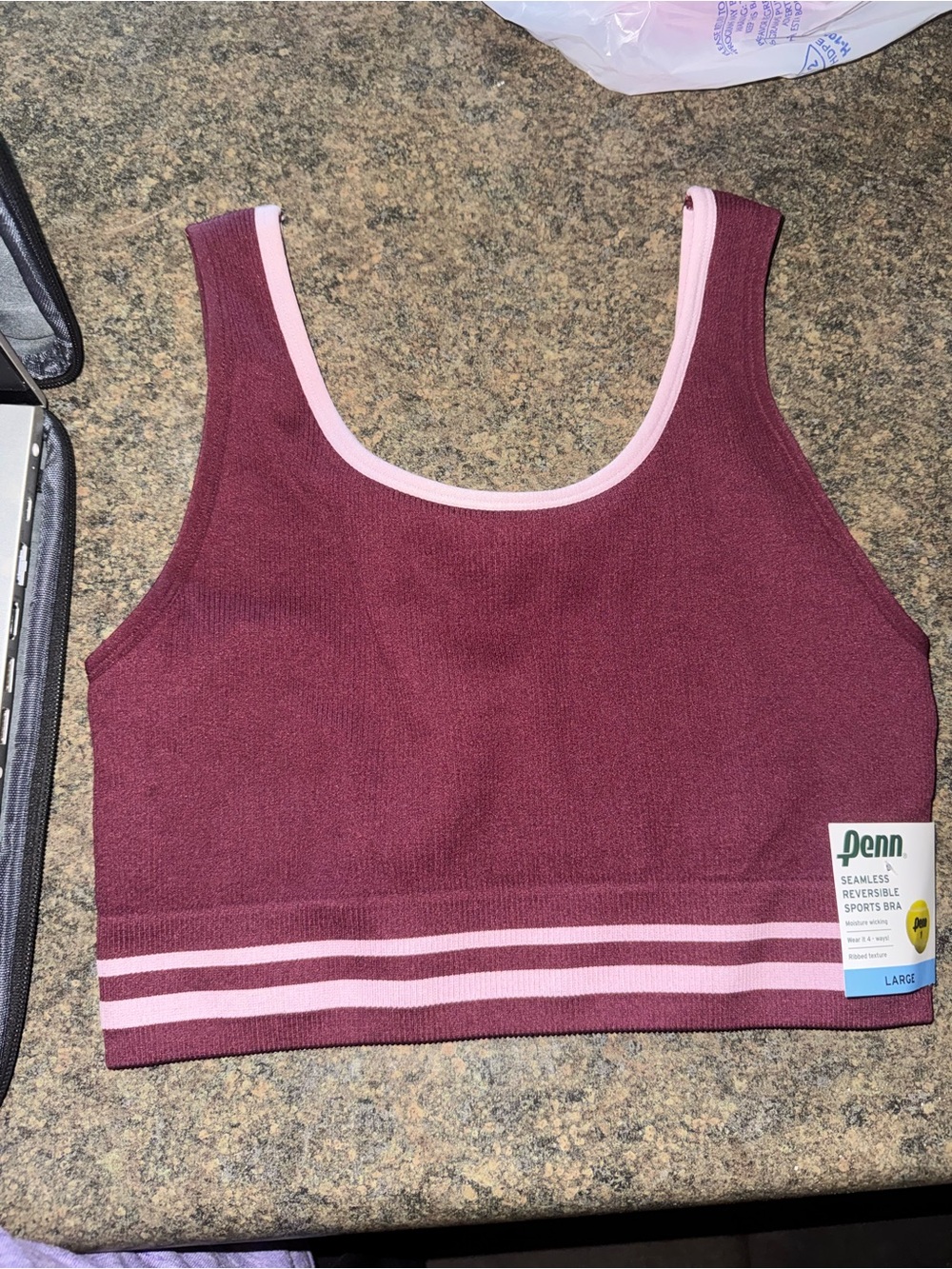Seamless Reversible Sports Bra - Burgundy with Pink Trim- brand is PENN